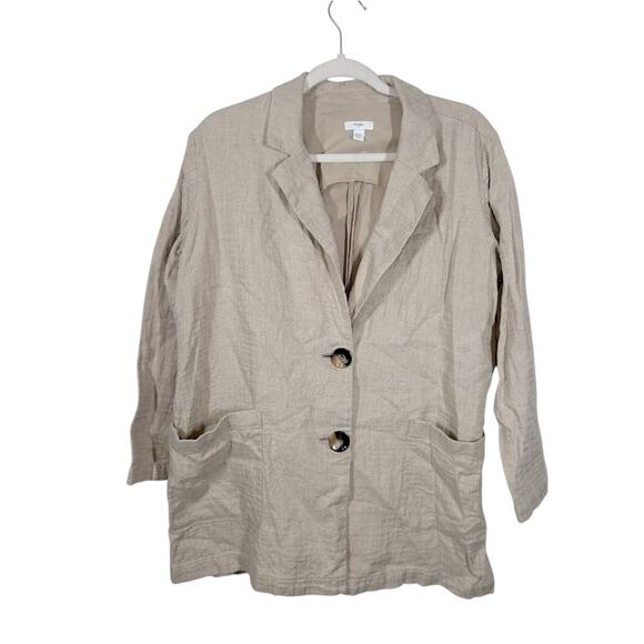 J.Jill Linen Chore Jacket Medium Petite | Lightweight Tan Beige Business Casual - Picture 2 of 13